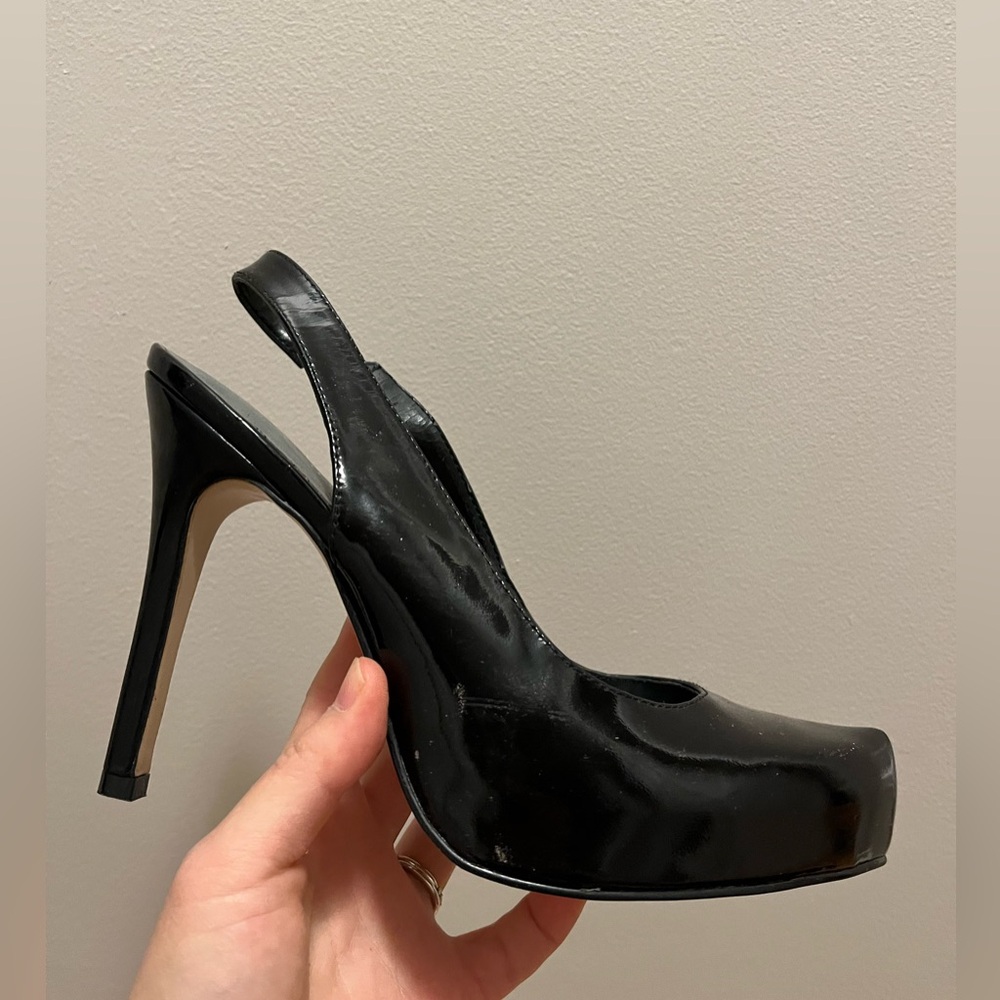 Nine West black platform patent leather heels